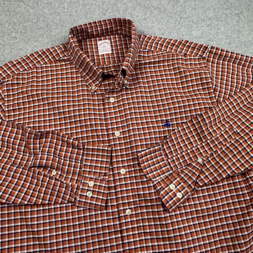 Brooks brothers 346 Shirt Mens XL Supima Cotton‎ Check Embroidered Sheep Logo